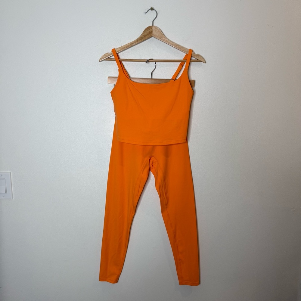 High-Rise Orange Leggings with Coordinating Cropped Tank
